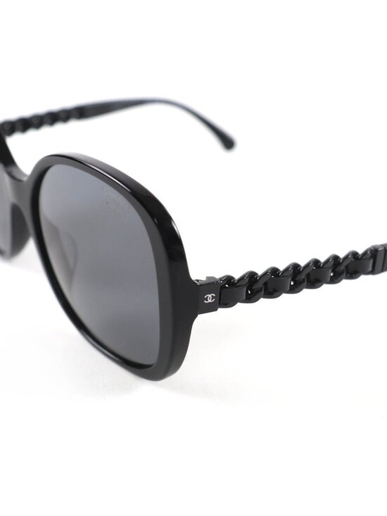 Chanel CC Logo Chain Enamel Leather Sunglasses Black 57 17 140 Made main image 7